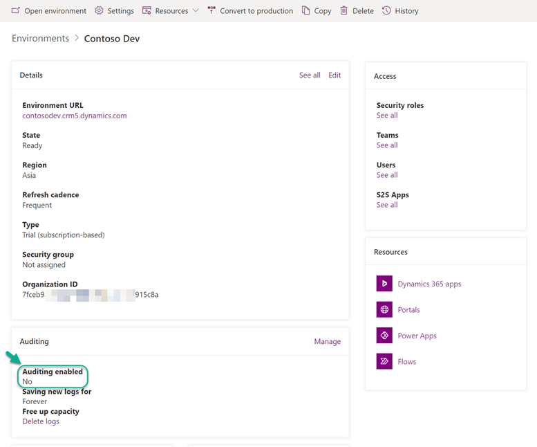 How to Enable Auditing for a Dynamics 365 CE Environment Online
